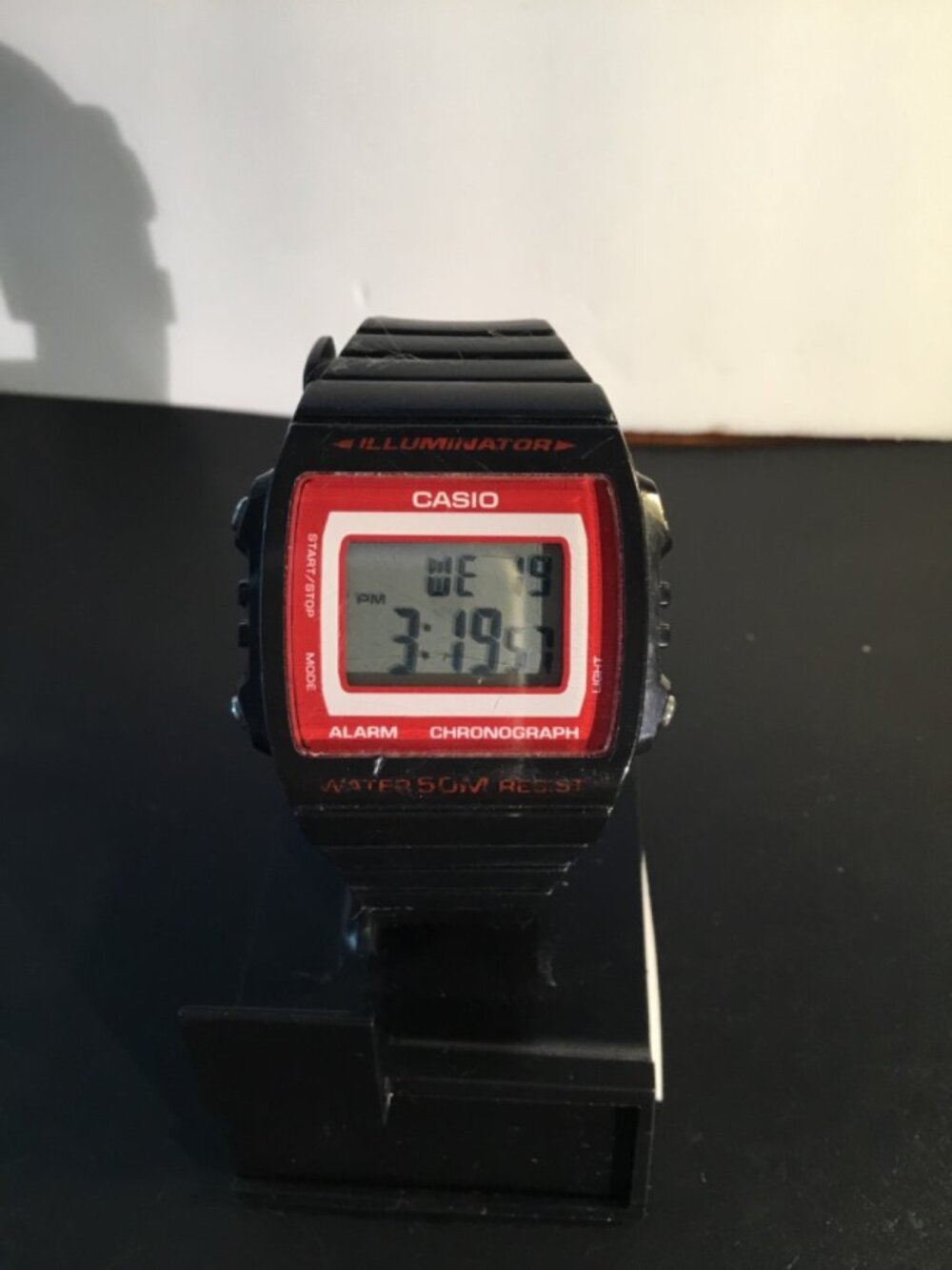 Casio W‑215H Black/Red Digital Watch – Rare Trim – Tested – Works Great